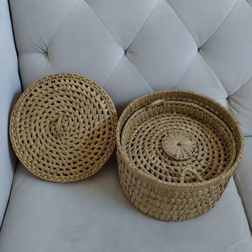 Round Lidded Basket Storage Decorative